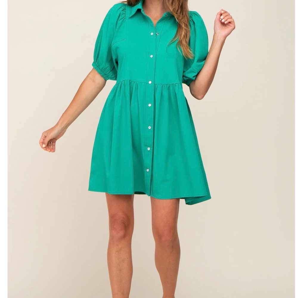 Button-Front Babydoll Shirt Dress